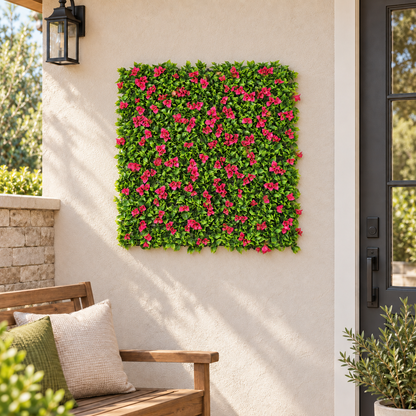 Flowering Pink Artificial Vertical Garden Green Wall Panel 40×40in 11 SQ FT – UV Resistant – Commercial Grade