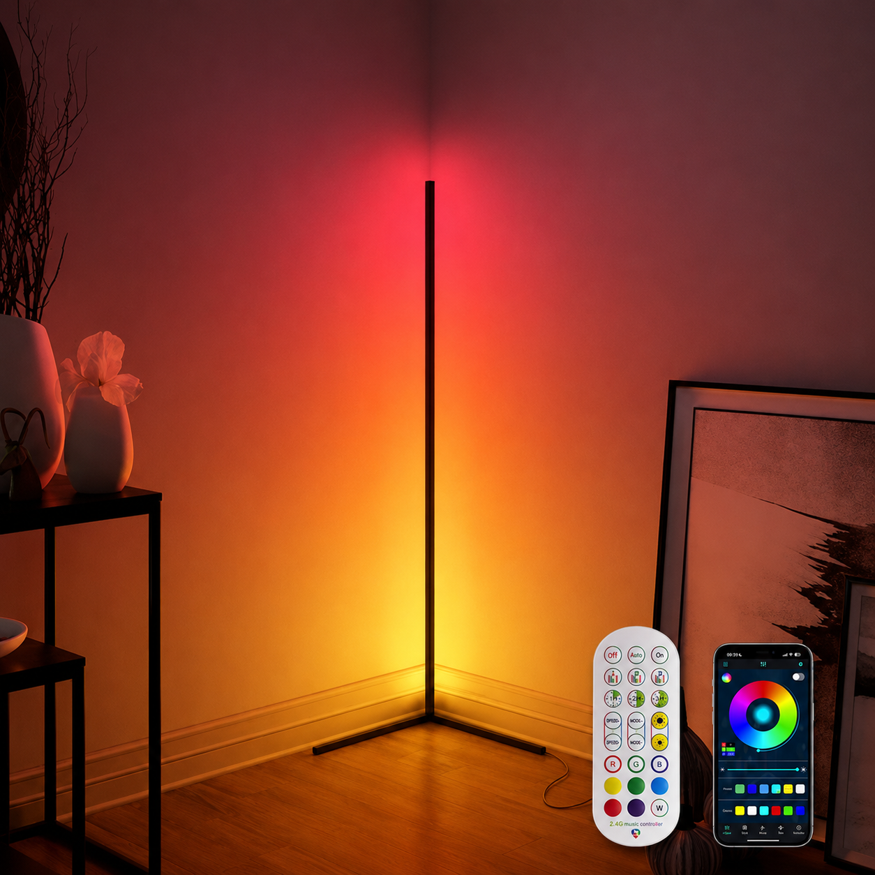 RGB Corner Floor Lamp, Support App, Music Sync