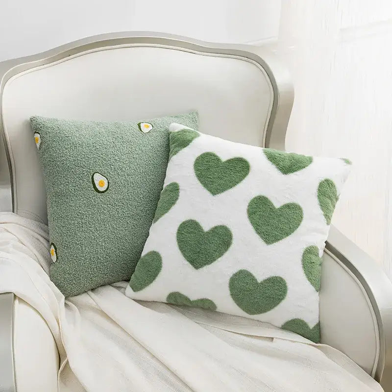 Fluffy comfort pillow cover avocado green & white living room decor