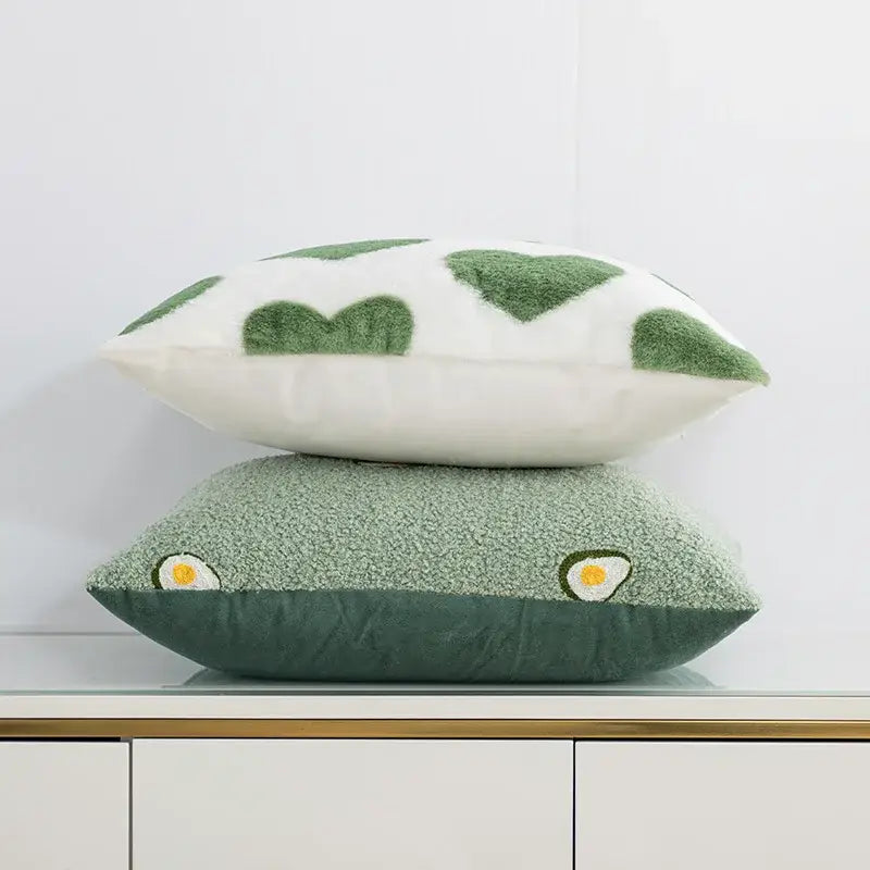 Fluffy comfort pillow cover avocado green & white living room decor