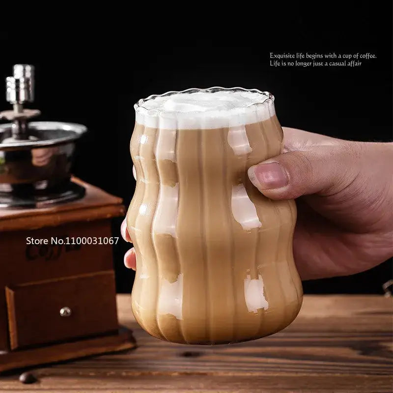 Fluted clear glass coffee mug set kitchen ribbed tumblers