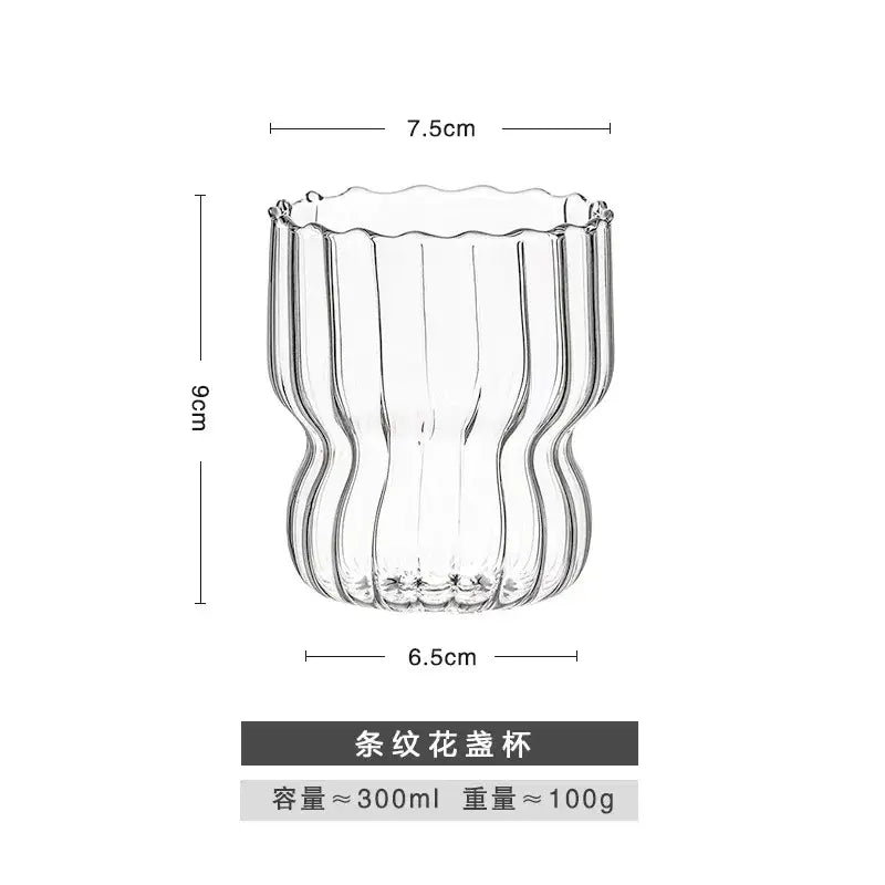 Fluted clear glass coffee mug set kitchen ribbed tumblers