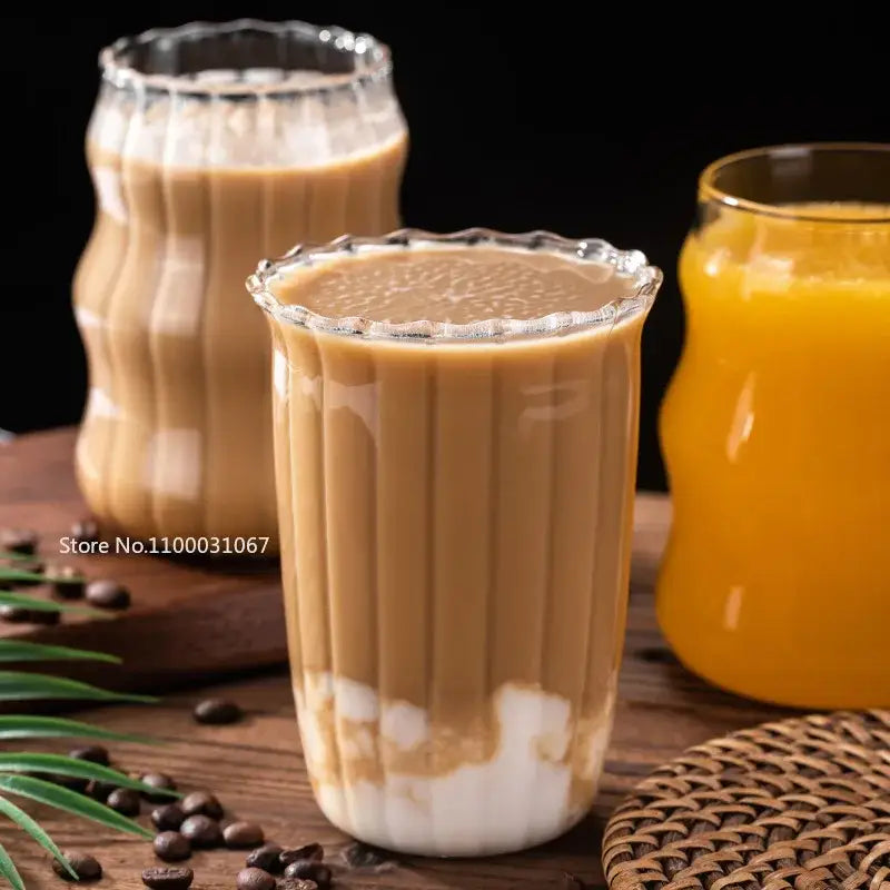 Fluted clear glass coffee mug set kitchen ribbed tumblers