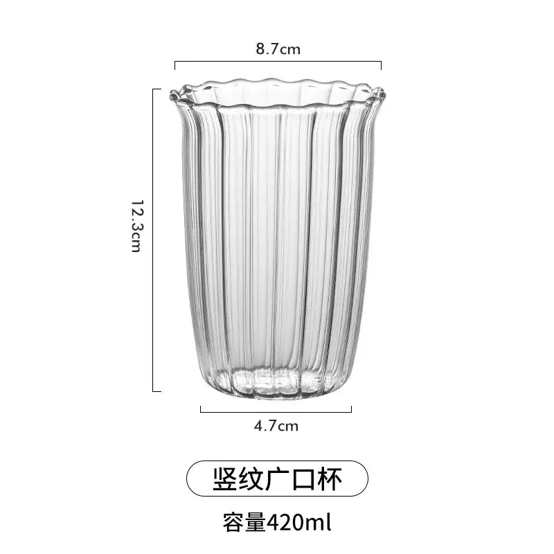 Fluted clear glass coffee mug set kitchen ribbed tumblers