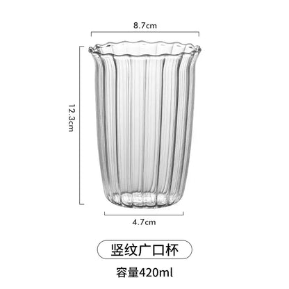 Fluted clear glass coffee mug set kitchen ribbed tumblers