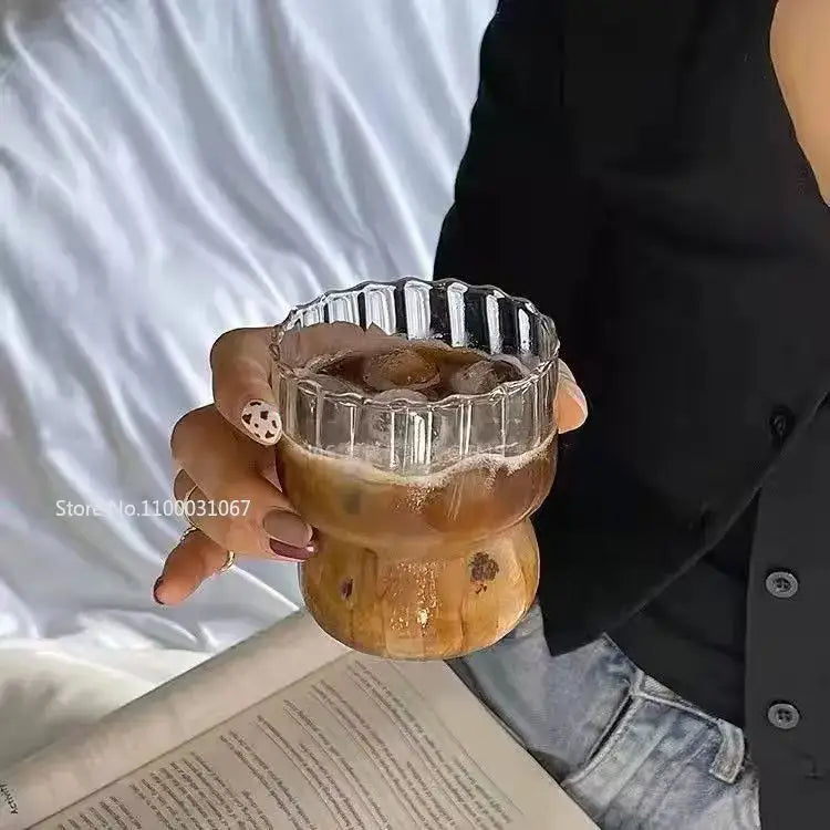 Fluted clear glass coffee mug set kitchen ribbed tumblers