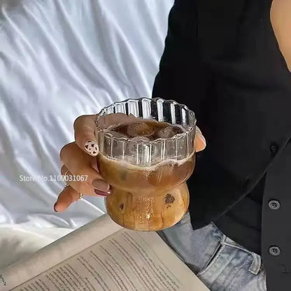 Fluted clear glass coffee mug set kitchen ribbed tumblers