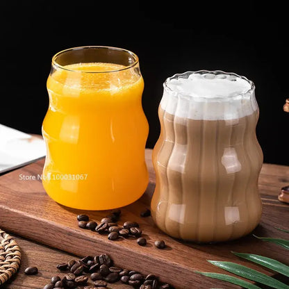 Fluted clear glass coffee mug set kitchen ribbed tumblers