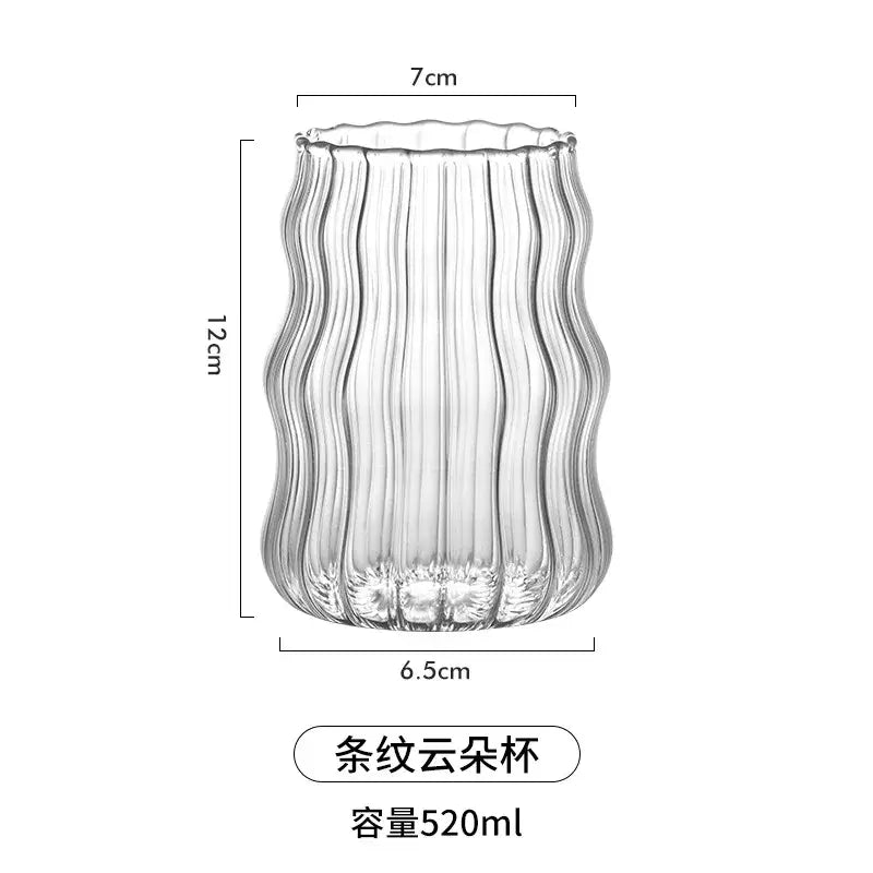 Fluted clear glass coffee mug set kitchen ribbed tumblers