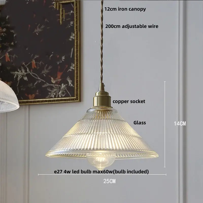 Fluted clear glass pendant light with brass finish – kitchen dining