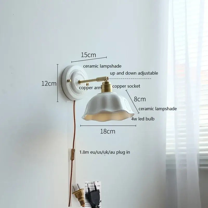 Fluted cream ceramic wall lamp with brass accents – bathroom light