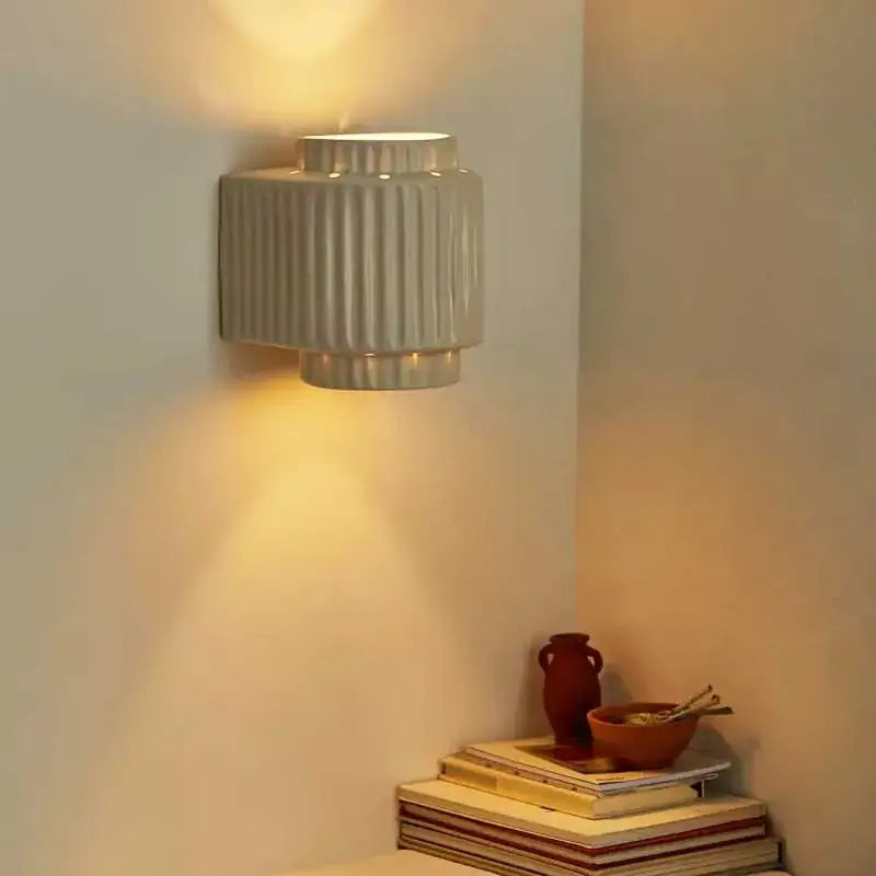 Fluted cream white led wall lamp for bedroom decor