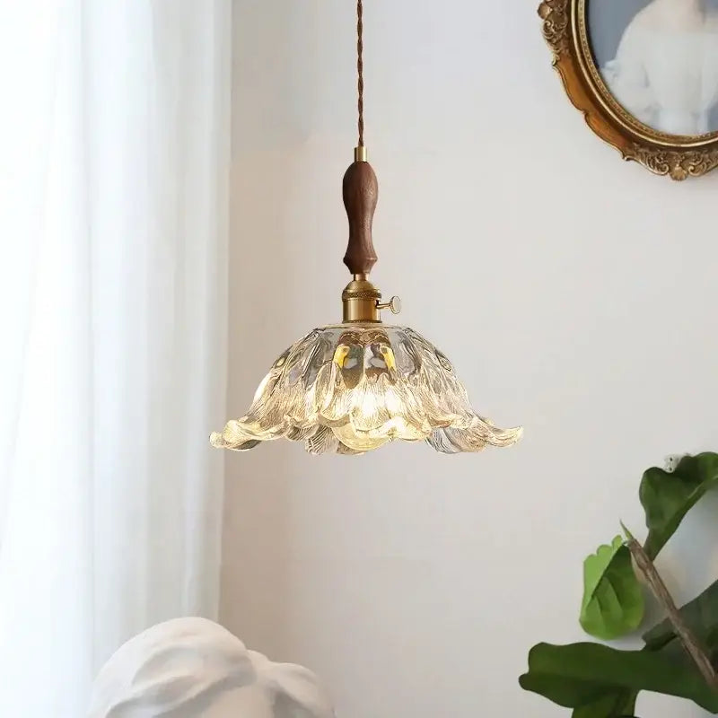 Fluted glass led pendant lamp with brass accents for dining room
