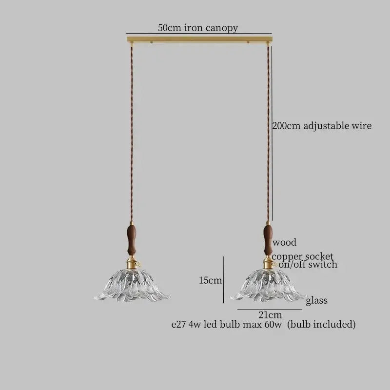 Fluted glass led pendant lamp with brass accents for dining room