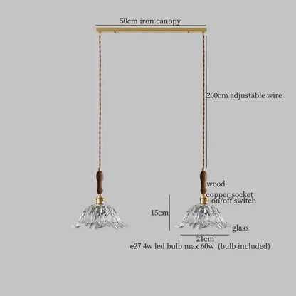 Fluted glass led pendant lamp with brass accents for dining room
