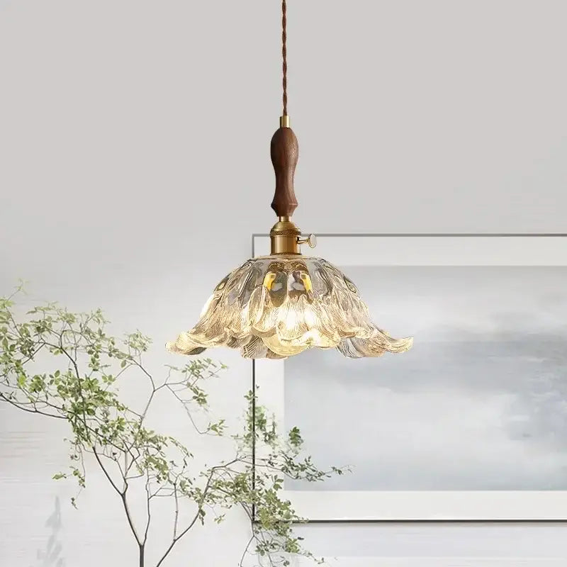 Fluted glass led pendant lamp with brass accents for dining room