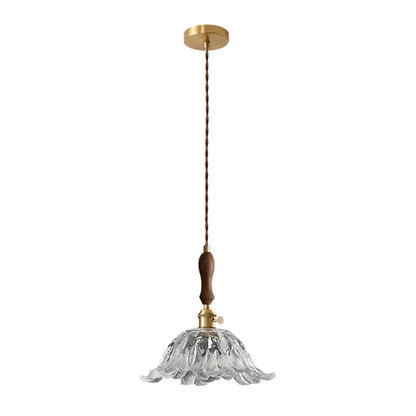 Fluted glass led pendant lamp with brass accents for dining room