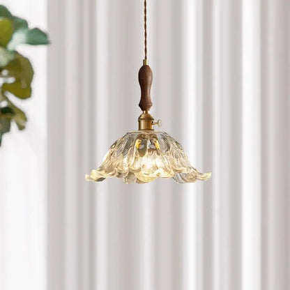 Fluted glass led pendant lamp with brass accents for dining room