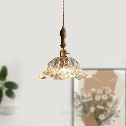 Fluted glass led pendant lamp with brass accents for dining room