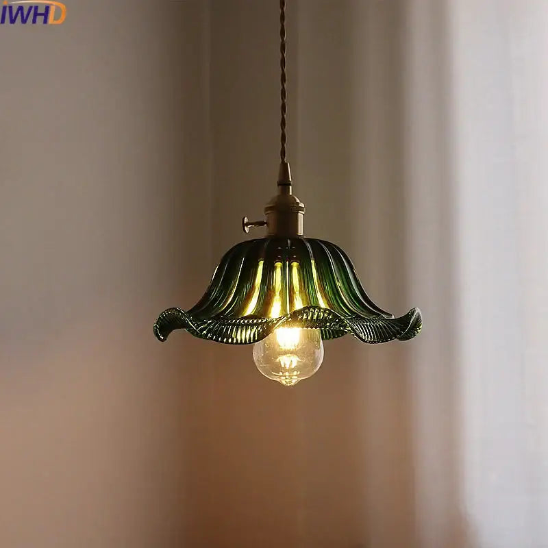 Fluted green stripe glass pendant light kitchen fixture