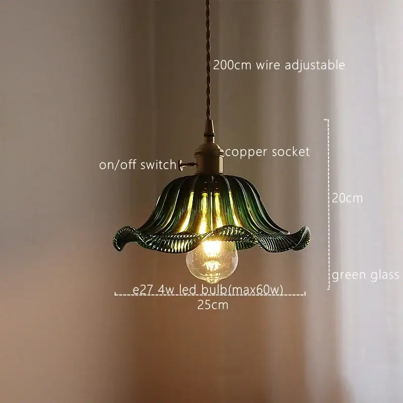 Fluted green stripe glass pendant light kitchen fixture