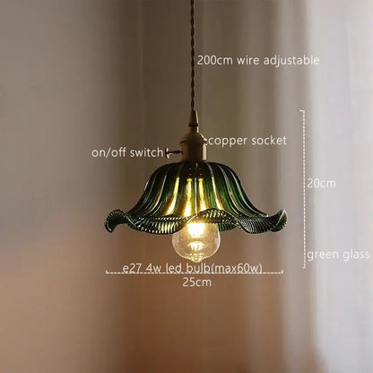 Fluted green stripe glass pendant light kitchen fixture
