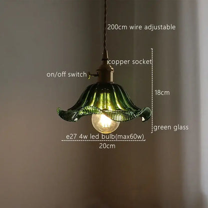 Fluted green stripe glass pendant light kitchen fixture