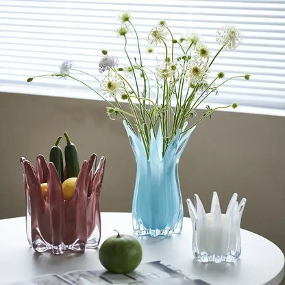Fluted light blue geometric bud glass vase living room decor
