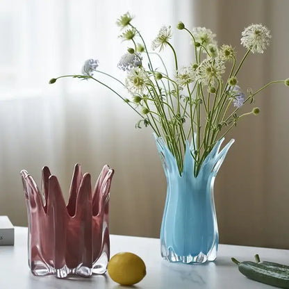 Fluted light blue geometric bud glass vase living room decor