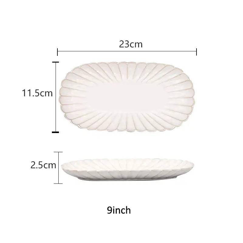 Fluted petal white ceramic dinnerware set dining room gold trim
