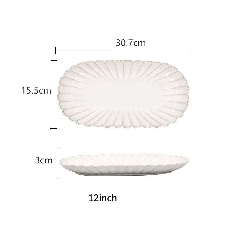 Fluted petal white ceramic dinnerware set dining room gold trim