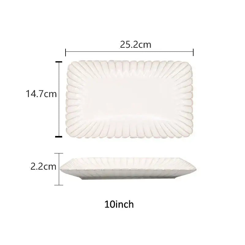 Fluted petal white ceramic dinnerware set dining room gold trim
