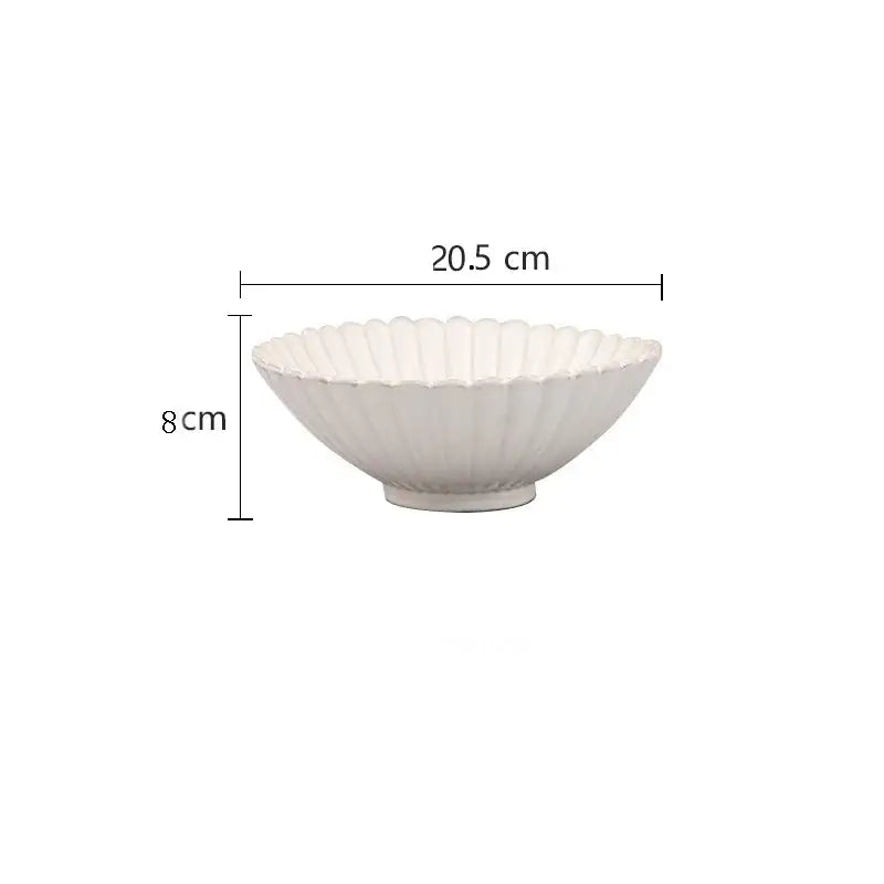 Fluted petal white ceramic dinnerware set dining room gold trim