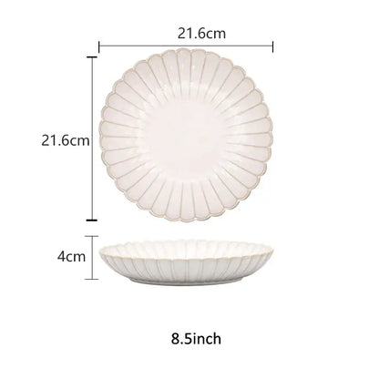 Fluted petal white ceramic dinnerware set dining room gold trim