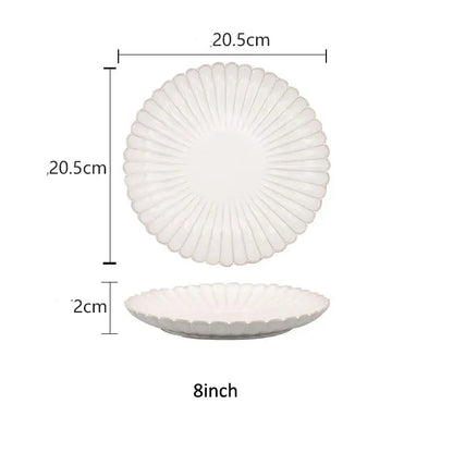 Fluted petal white ceramic dinnerware set dining room gold trim