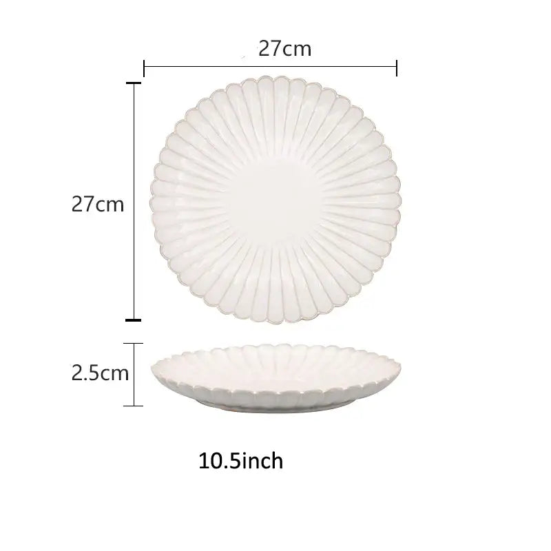 Fluted petal white ceramic dinnerware set dining room gold trim
