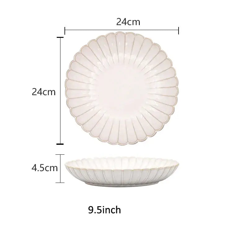 Fluted petal white ceramic dinnerware set dining room gold trim