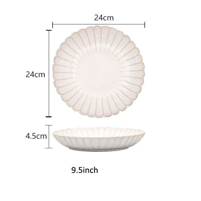 Fluted petal white ceramic dinnerware set dining room gold trim