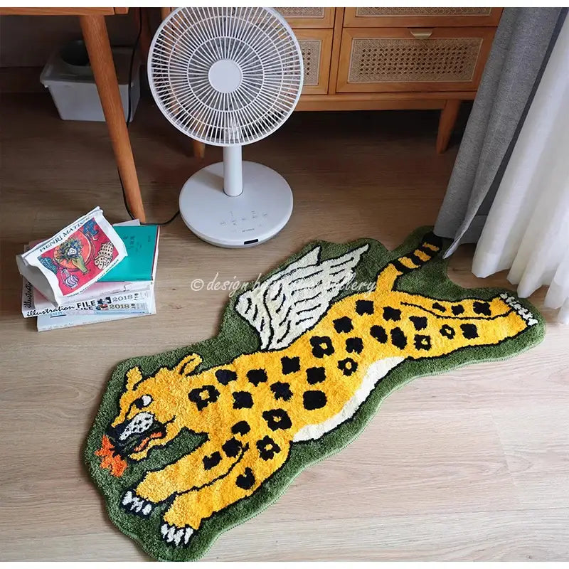 Flying tiger leopard hand tufted olive green rug bedroom decor
