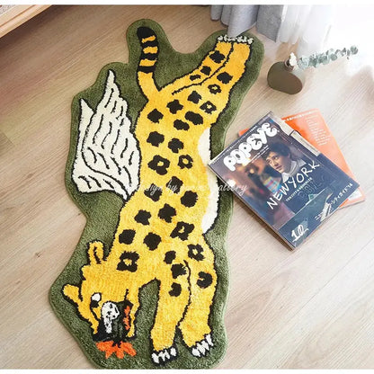 Flying tiger leopard hand tufted olive green rug bedroom decor