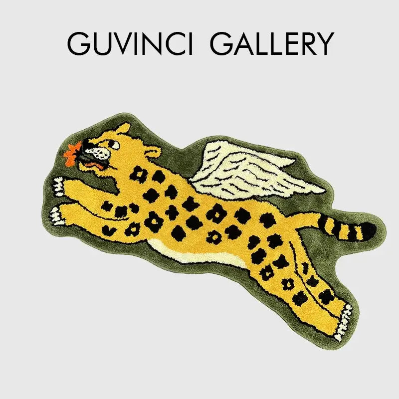 Flying tiger leopard hand tufted olive green rug bedroom decor