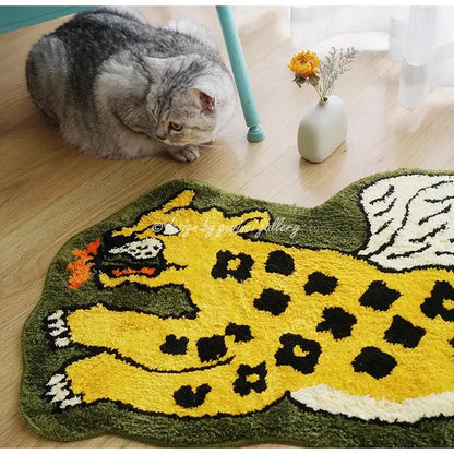 Flying tiger leopard hand tufted olive green rug bedroom decor
