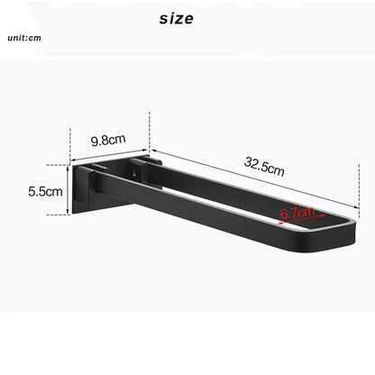 Foldable black & silver aluminum towel rack single layer bathroom bar