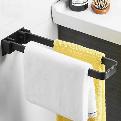 Foldable black & silver aluminum towel rack single layer bathroom bar