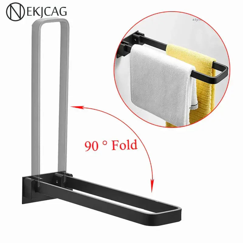 Foldable black & silver aluminum towel rack single layer bathroom bar