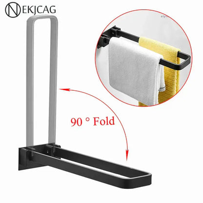 Foldable black & silver aluminum towel rack single layer bathroom bar