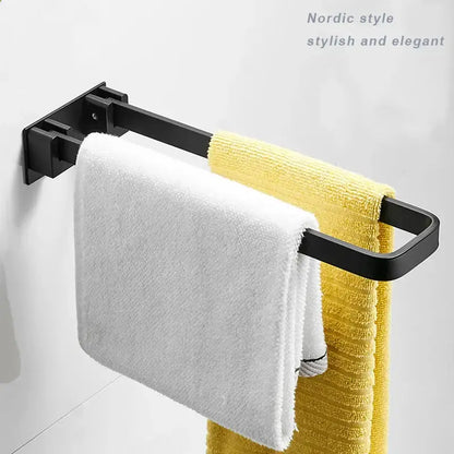 Foldable black & silver aluminum towel rack single layer bathroom bar