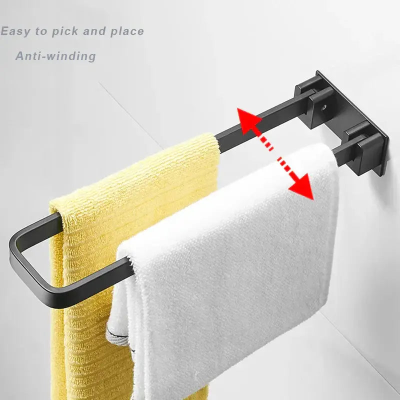 Foldable black & silver aluminum towel rack single layer bathroom bar