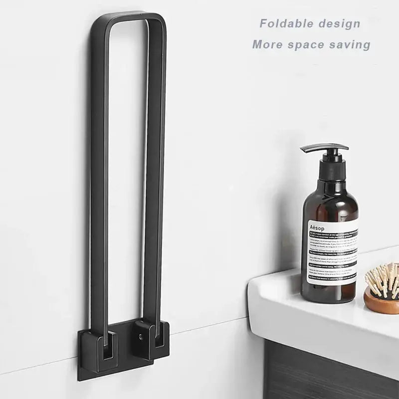 Foldable black & silver aluminum towel rack single layer bathroom bar