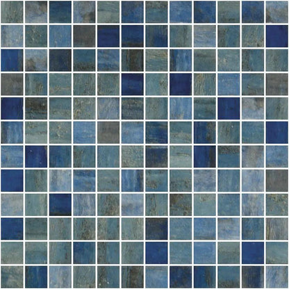 Forest Blue Glossy 1x1 Glass Mosaics 12x18